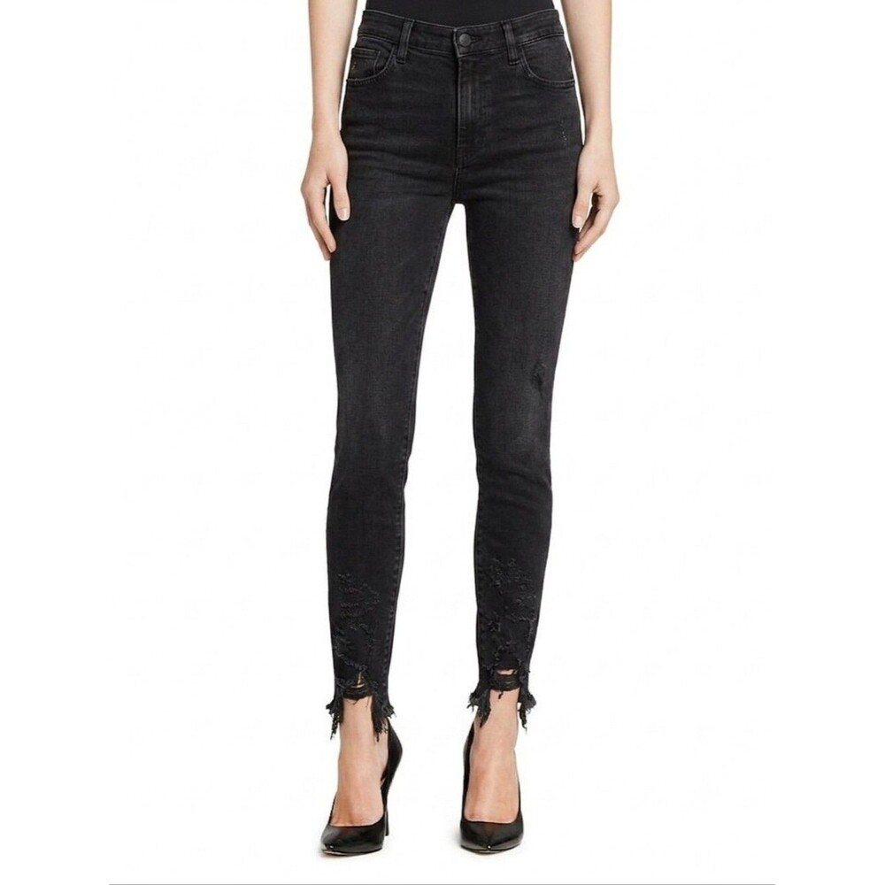 J Brand Black Frayed Hem Skinny Jeans